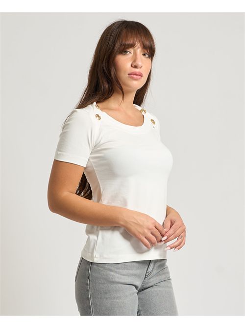 T-shirt donna Gaelle Paris con bottoni sulle spalle GAELLE PARIS | GAABW08325BI02